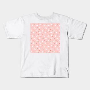 White bunnies in pink background floral pattern Kids T-Shirt